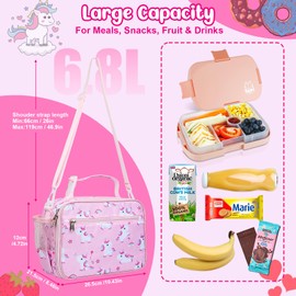 Homtibrm Insulated Lunch Bag, Kids Lunch Cool Bag with Adjustable Strap, Waterproof Lunch Box Bag for Adults Kids Boys Girls Work School Picnic (Pink Pony)