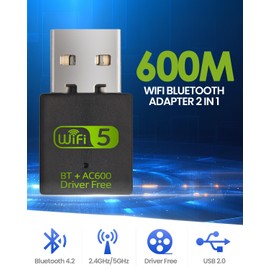 AC600 USB WiFi Dongle, 5GHz/2.4GHz Wireless Dual Band Adapter for PC Desktop Laptop, 600Mbps High-Speed WIFI Receiver, Bluetooth 4.2 Internet Dongle, Supports WindowsXP/7/8/8.1/10/11, Mac
