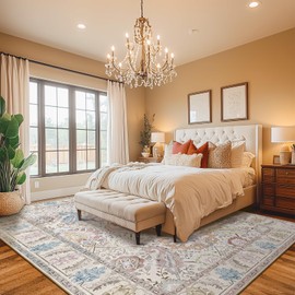 RELEANY Boho 5x7 Area Rugs Washable 5x7 Rug Low Pile Carpet Non-Shedding High Traffic Area Rugs for Living Room Bedroom Kitchen Dining Room Entrance Indoor-Cream/Multi