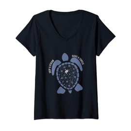 Womens Skip A Straw Save A Turtle V-Neck T-Shirt