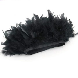 Sowder Turkey Feathers Trim Fringe for Party Wedding Dress Sewing Crafts Costumes Decoration Pack of 2 Yards(Black)