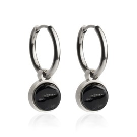 Silber Ohrringe Creolen mit Anhänger zum Wechseln • Edelstahl Ohrhänger mit Charm in schwarz • nickelfrei & wasserfest • MIX AND MATCH • Ø 16 mm