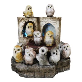 Ebros Gift Set of 12 Colorful Wise Owls On Pentagram Spell Books with Secret Cavern Portals LED Light Display Stand Sculpture Set 7" H for Miniature Owls Or Dragons Figurine