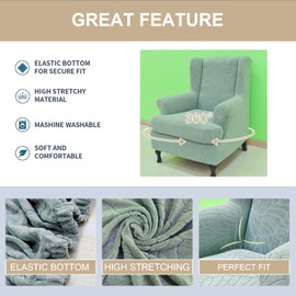 Eco-Ancheng Waterproof Wingback Chair Slipcover 2 Piece Slipcovers for Wingback Chairs Spandex Wingback Chair Covers Washable Furniture Protector with Elastic Bottom for Living Room Wingback Chairs