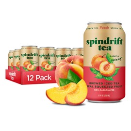 Spindrift Brewed Iced Tea, Peach Green Tea, Made with Real Squeezed Fruit, No Carbonation, Slightly Sweet, 12 Fl Oz Cans, Pack of 12 (Only 49 Calories per Can)