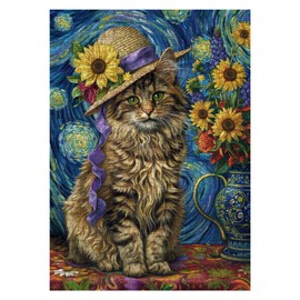 Cat Puzzles for Adults 1000 Pieces, Van Gogh Animal Jigsaw Puzzles, Vase Flower Art Puzzles