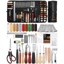 QMNNMA QMNNMA 102PCS Leather Working Tools Leather Tool Kit with Custom Storage Bag, Leather Carving Tools Leather Working Kit for Sewing Carving Cutting Punching Stamping