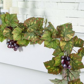 Glitinsel 6.5 ft Artificial Grape Leaf Garland Vine Plant for Decoration Fake Greenery Garlands Hanging Leaves with Grapes for Wine Italian Themed Party Decorations Wedding Photo Stage Favors