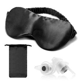 Hearprotek Silk Sleep Mask, 100% Mulberry 22 Momme Silk Eye Mask for Sleeping Women/Men, Soft & Comfortable Sleeping Mask with Earplugs and a Satin Travel Bag (Black)