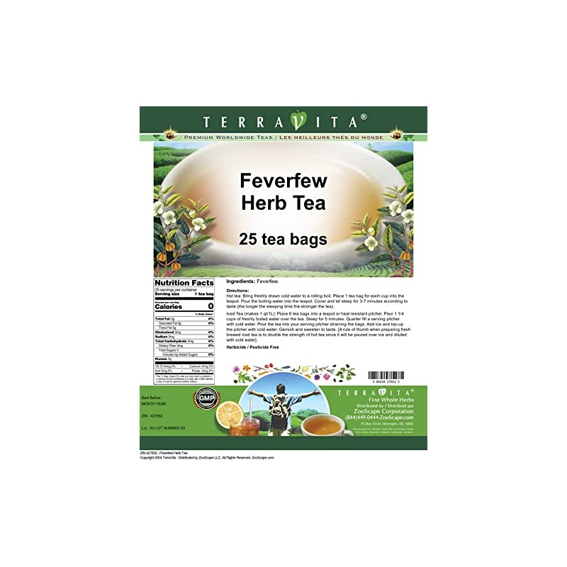 Feverfew Herb Tea (25 tea bags, ZIN: 427652)