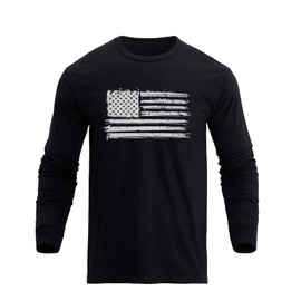 H HYFOL Men's Graphic T-Shirts USA Flag 100% Cotton Long Sleeve American Patriotic Crewneck Regular Tee Shirts(Black,S)