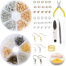 TBXqian Earring Making Kit, 11 Piece Jewellery Making Set with 490 Pieces Jewellery Accessories, Jewellery Craft Accessories, Includes Jewellery Pliers and Tweezers for Necklaces, Bracelets, Pendants,