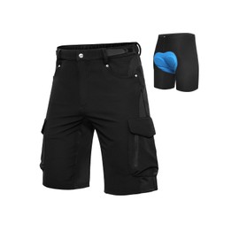 Cycorld MTB Men’s Cycling Shorts - Quick-Drying MTB Shorts - Men’s Mountain Bike Shorts - Baggy Bike Shorts / Breathable Cycling Shorts with Adjustable Velcro Fasteners. (Neus Mtb Shorts) - Black+Blue Pad, size: xxl