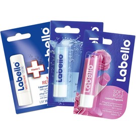 Labello 1 protección médica, 1 Hydro Care, 1 paquete de bálsamo labial de rosa suave