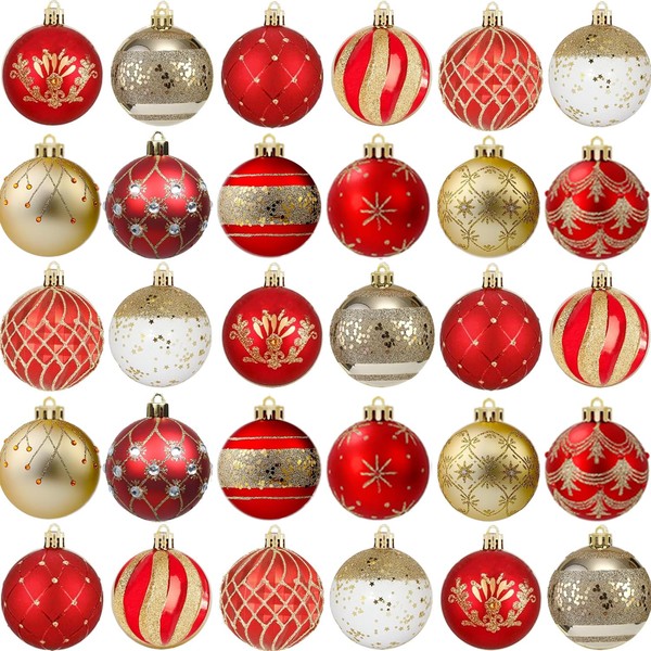 Christmas Baubles Christmas Tree Decoration Set, 30 Pieces, Plastic, Red