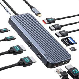 3 HDMI Docking Station Triple Monitor 3, USB C Dock, 12-in-1 Laptop Docking Station Dual Monitor to 3 HDMI,10Gbps Type-C,USB 3.1, 2.0,100W PD,Ethernet,Audio,SD,TF Slots for Dell HP Lenovo
