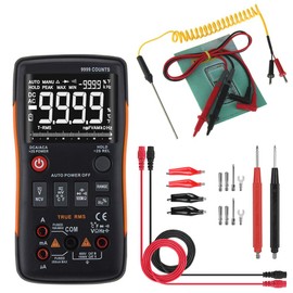 Multímetro Digital Profesional, True RMS Multímetro Digital Auto Botón Portátil 9999, Cuenta para Medición de Voltaje AC  DC, Medición de Resistencia 