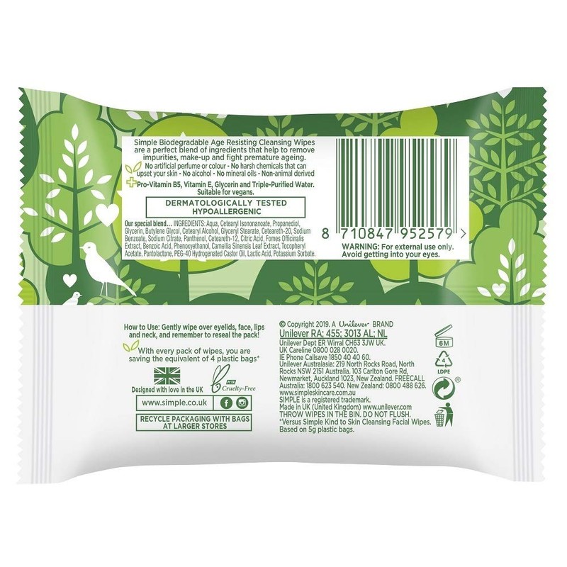Simple Regeneration Age Resisting Biodegradable Facial Wipes remove make-up and