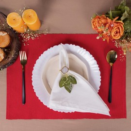 Chinese Red Placemats, Set of 6, Kitchen Dining Table Cloth, Reversible Cotton Placemats for Party Decorations, 33 x 48 cm