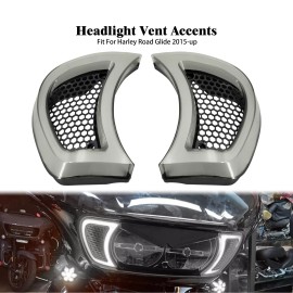 HDBUBALUS Headlight Vent Accent LED Turn Signal Light Clear Lens For Harley Road Glide 15+