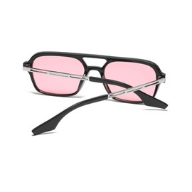 QVKUUT Vintage Trendy Sunglasses for Men and Women, Double Bridge UV Protection Glasses, black / pink