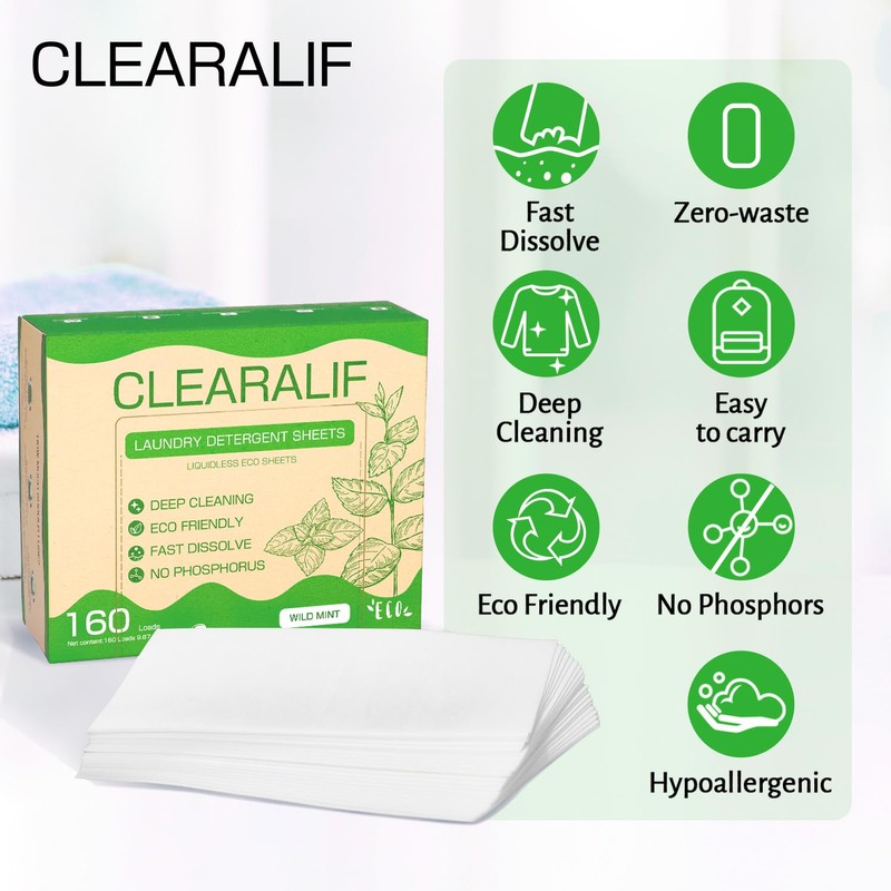 Laundry Detergent Sheets Up to 160 Loads, Wild Mint -