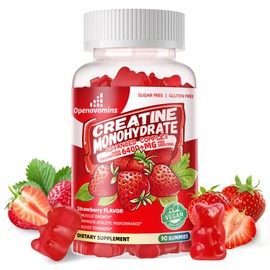 Creatine Monohydrate Gummies Complex for Men & Women -Advanced Formula W/L-Taurine + Vitamin B12, Sugar Free Chewable Supplement,90 Strawberry Gummies