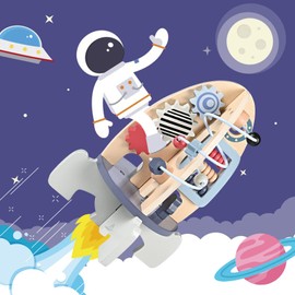 Ancaixin Wooden Toys Activity Cube, Space Themed Toys for Toddlers 1-3, Baby Montessori Toy Rocket Cube, Bead Maze, STEM Developmental Birthday Gifts for 1 Year Old Boy and Girl