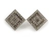 Clear/Dark Grey Crystal Square Clip-On Earrings in Silver Tone -