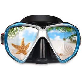 Snorkel Diving Mask, Panoramic HD Scuba Dive Mask Anti-Fog Swim mask Tempered Glasses Swim Goggles with Nose Cover for Snorkeling, Diving, Swimming (A-Blue)