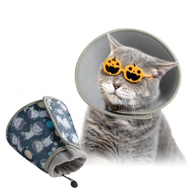 Soft Cat Cone Collar for Large Medium Small Cats After Surgery Adjustable Cat Recovery Collar After Surgery to Prevent Licking Wound, Comfortable Pet Elizabethan Collar Space Cat Small