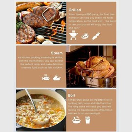 JORCEDI Oven-Safe Digital Meat Thermometer Instant Read for Cooking BBQ Grilling Grill for Meat, Deep Frying, Baking, Outdoor Cooking, Grilling, & BBQ