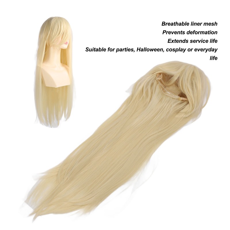 Women Long Blonde Wig with Bangs Synthetic Secure Fit Heat