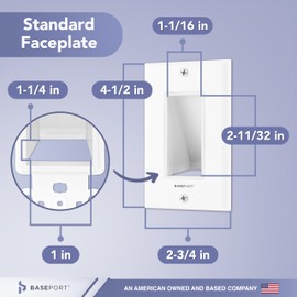 BASEPORT Recessed Cable Wall Plate for Behind Wall Cable Management - White Wall Plate Cable Pass Through with Low Voltage Mounting Bracket to Hide TV Cords for Wall Mount TV, Bottom Opening, 6 pack