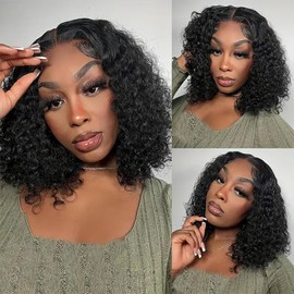 Maytune 5x5 Curly Bob Wigs Human Hair Wear and Go Glueless Bob Wig Glueless Wigs Human Hair Pre Plucked Pre Cut Curly Bob Wigs for Black Women HD Lace Closure Wig Short Curly Bob Wig 12 Inch