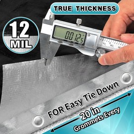 CAMPMAC Heavy Duty Tarp 20' x 40', 12 Mil Thick Waterproof Poly Tarps, High Durability, Rip and Tear Resistant with Metal Grommets Every 20 Inches (Silver/Black)