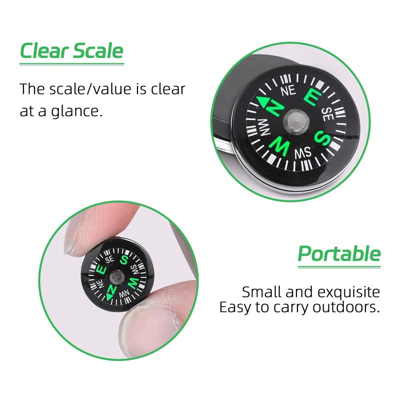 12Pcs Button Compass Mini Compass, 20mm Pocket Oil Filled Compass