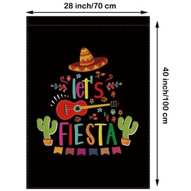 Cinco De Mayo House Flag Let's Fiesta Sombrero Guitar Cactus Vertical Double Sided Holiday Flag Farmhouse Yard Outdoor Decoration 28 x 40 Inch