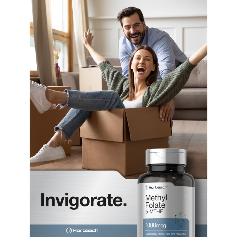 Horbäach Methyl Folate Supplement | 1000 mcg | 200 Capsules