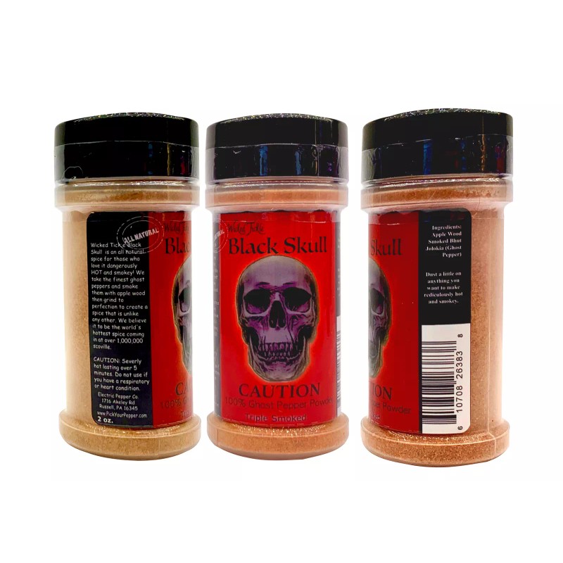 Wicked Tickle Black Skull Smoked Ghost Pepper Powder Hot Spice