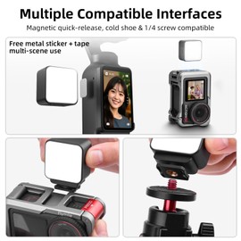 Flymile Pocket 3 Magnetic Fill Light Accessories, 6500K Adjustable Video Light with Quick-Release Cold Shoe Base, Compatible with DJI Osmo Action 5 Pro/4/3 Camera Cage Attachment, White