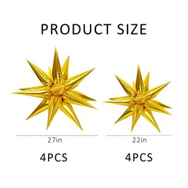 8 Pieces Gold Star Balloons, Aluminum Foil Balloons, Gold Party Decorations, Background Board Decoration Props, Party Decoration Supplies