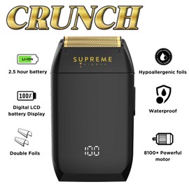 Supreme Trimmer Crunch STF602 – Waterproof Double Foil Shaver for Men | 150 Min Runtime, Wet/Dry Cordless & Corded Electric Razor | Hypoallergenic Foils for Face, Head & Stubble