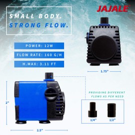 JAJALE 160 GPH Submersible Water Pump Ultra Quiet for Pond,Aquarium,Fish Tank,Fountain,Hydroponics