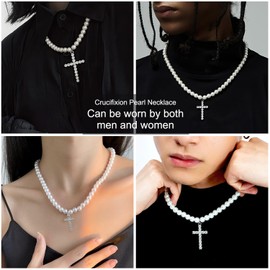 IMEGILO Cross pearl necklace for men pearl necklaces for women 8mm Faux Pearl Necklace Can be worn by both men and women Fashion Accessories is Perfect for any Occasion