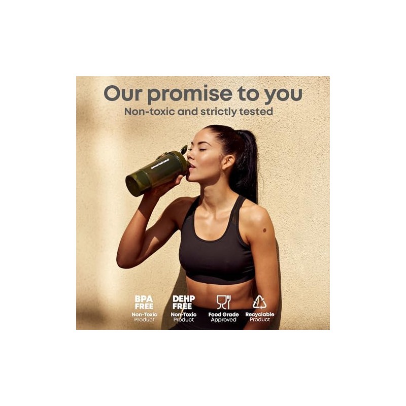 SmartShake Original2GO ONE Verde Army 800ml, Botella Mezcladora de Proteínas,