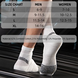 Bbfrey Athletic Ankle Socks Quarter Running Socks,Thick Cushion Padded,Anti-Blister,Seamless,Arch support,Gym,Tennis,3 Pairs, White, S