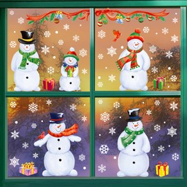 Christmas Windows Stickers Large Size | Double-Side Snowman Snowflake Reusable Window Stickers Christmas Window Stickers for Glass Windows Xmas Window Clings for Christmas Decorations