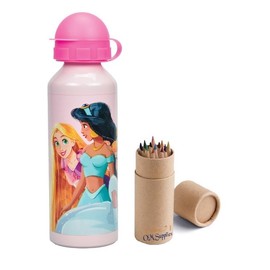 OM SUPPLIES Princess Characters Aluminium Sports Bottle 520ml - Holiday, Back to School Water Drinking Kids Lunch Children Includes Half Size 12pcs (Princess)
