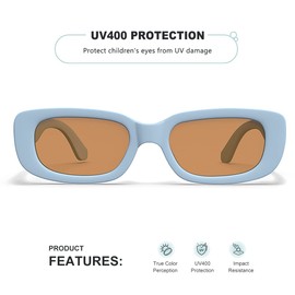 AWGSEE - anteojos de sol rectangulares retro para niños de los años 90, estilo clásico, con marco cuadrado estrecho para niñas y niños, protección UV, Azul, Small